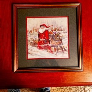 Vintage Christmas wooden framed picture.